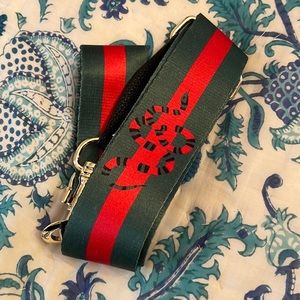 Clearly Bags Red & Green Striped Purse Strap w/ Leather & Snake details